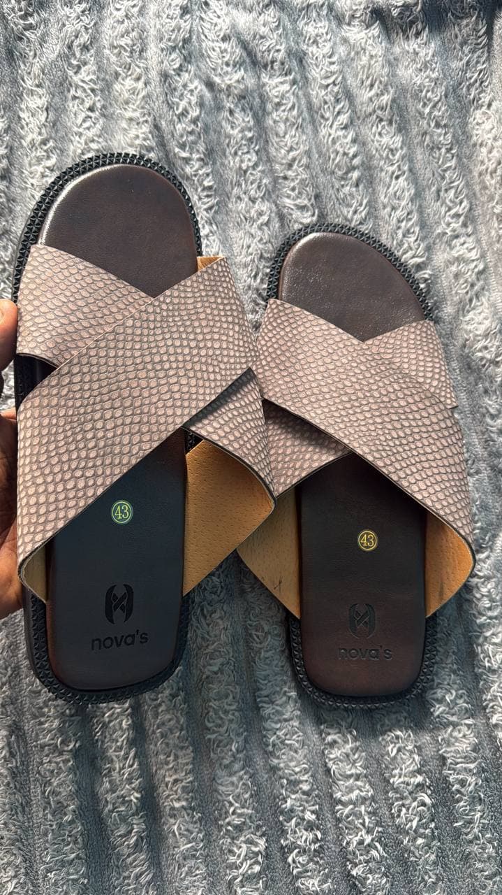 Taupe Croc Cross-Strap Slipper